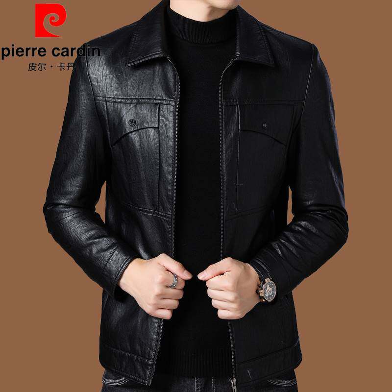 皮尔卡丹真皮皮衣男外套秋冬修身机车服男士休闲加绒皮夹克男翻领高性价比高么？