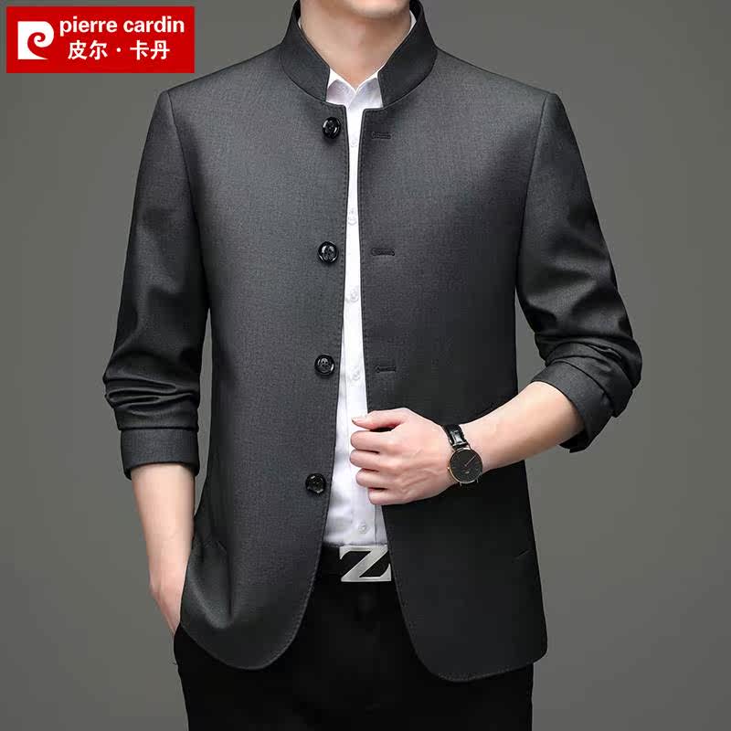 皮尔卡丹中山装男西服高档中华立领中年男士商务休闲结婚夹克外套怎么看?