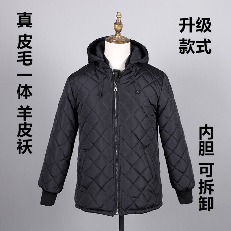 冬季中老年羊毛棉袄男加厚皮毛一体防风皮衣外套真皮内胆羊皮袄