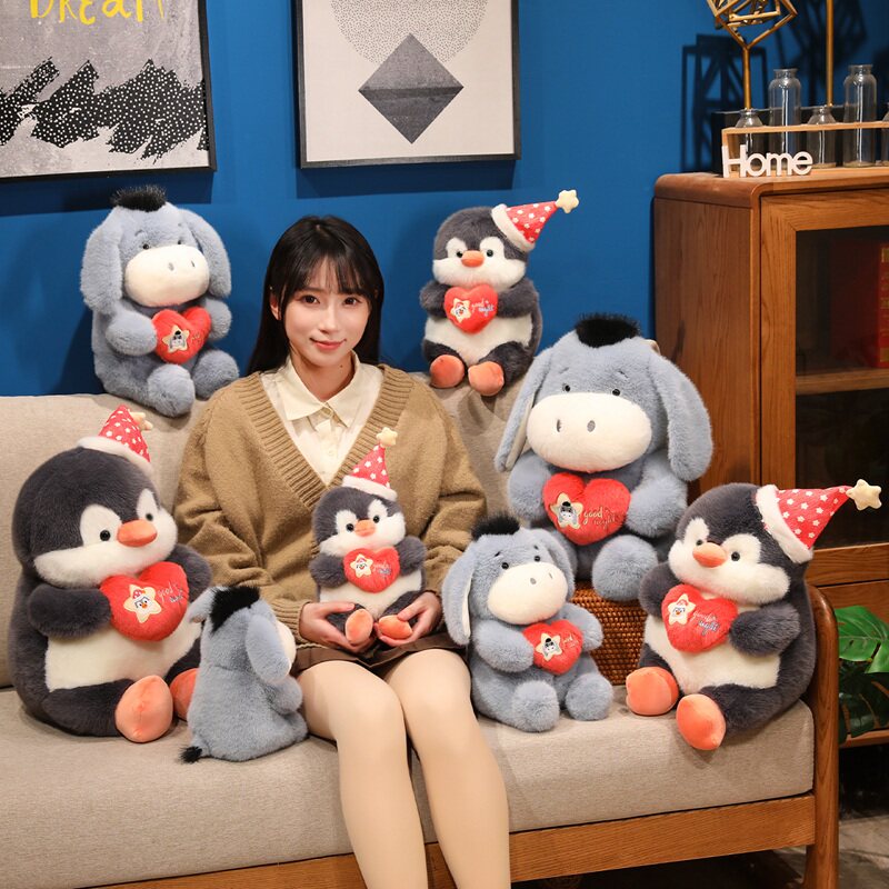 爱心企鹅正品玩偶安抚小毛驴送女友毛绒玩具趣味公仔可爱生日礼物