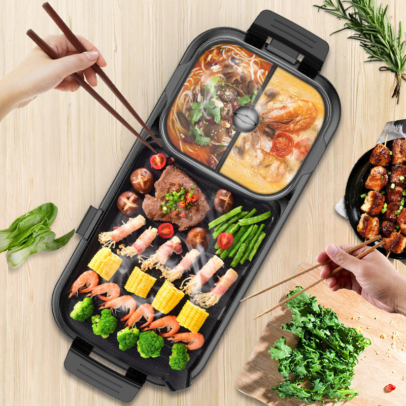 聚烩王涮烤火锅烧烤一体锅电烧烤炉家用无烟电烤盘韩式不粘烤肉机