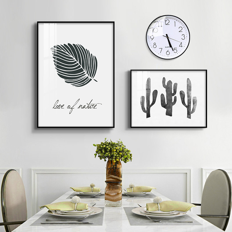 北欧风格餐厅墙面装饰画现代简约饭厅壁画轻奢客厅创意挂画带钟表