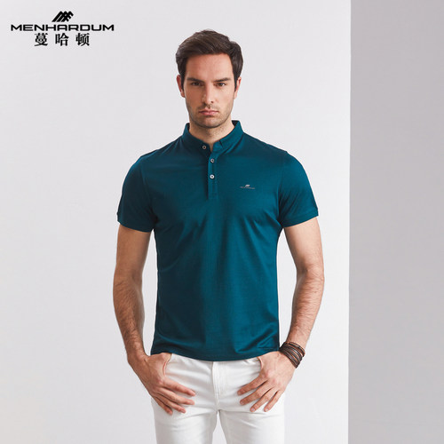 潮商务休闲立领中年透气t恤衫