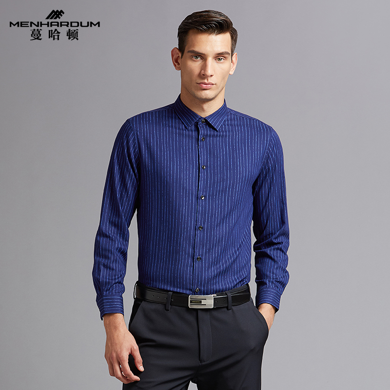 蔓哈顿秋季新款中年上班条纹衬衫