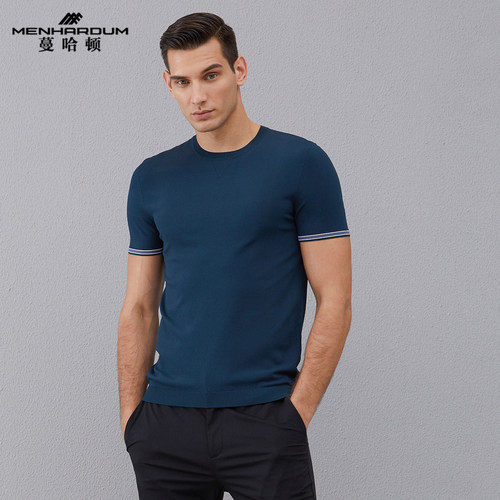 蔓哈顿圆领套头纯色透气短袖t恤