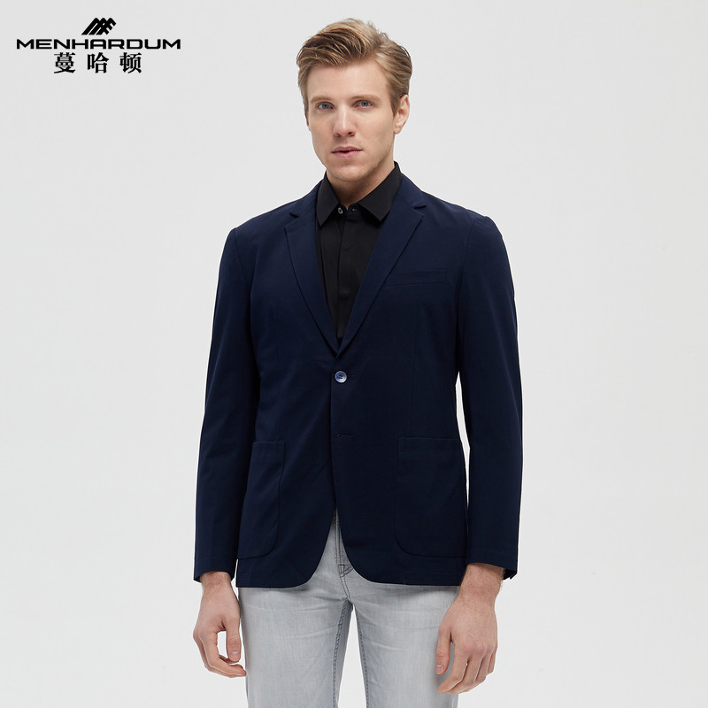 MENHARDUM/蔓哈顿春季新品男士休闲西服平驳领单排扣西装纯色单西