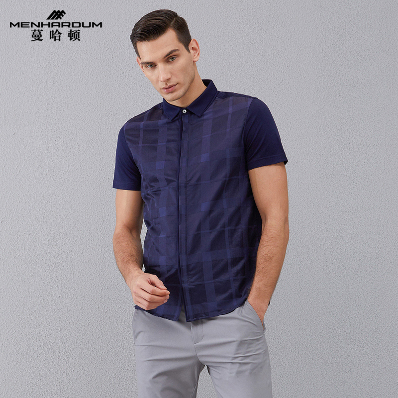 夏季新款桑蚕丝混纺透气格子t恤