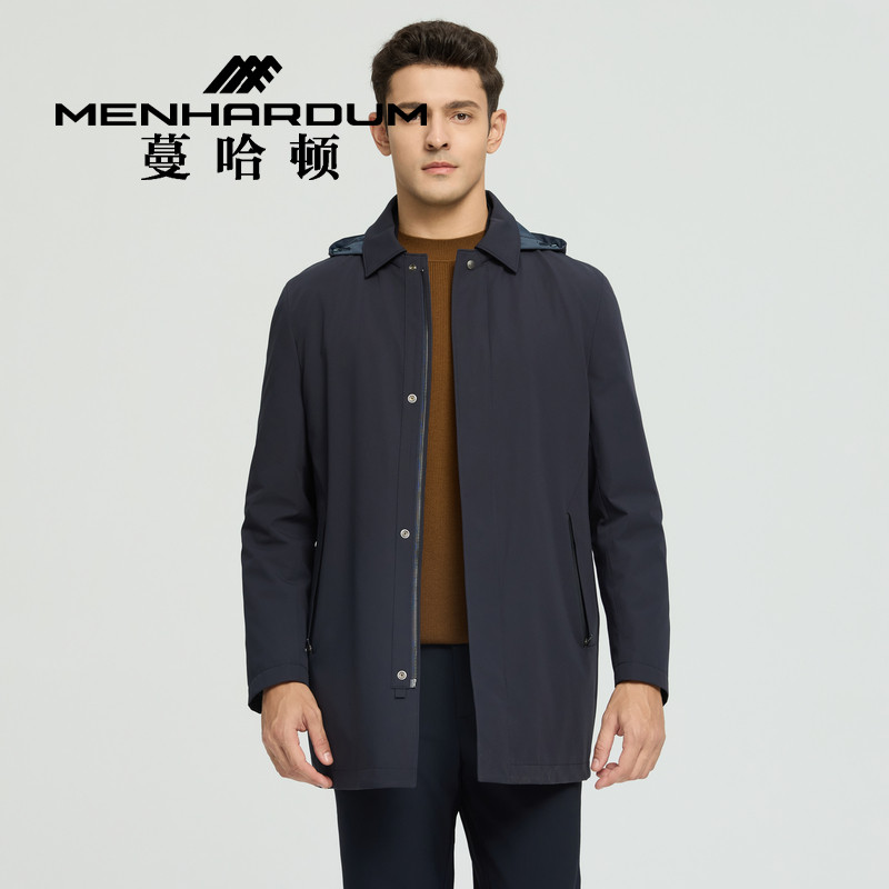 MENHARDUM/蔓哈顿可脱卸兔毛皮内胆尼克服中长款可脱卸帽鹅绒外套
