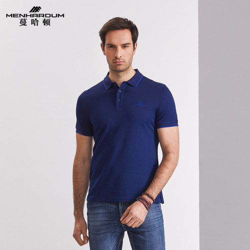 蔓哈顿夏季新款桑蚕丝混纺T恤男士短袖Polo衫商务休闲纯色短T