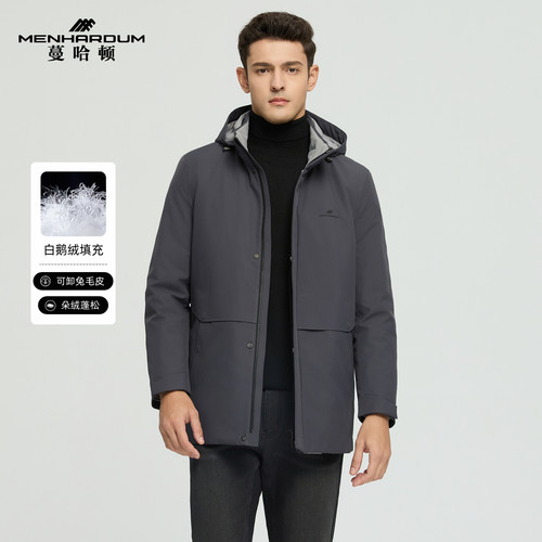 MENHARDUM/蔓哈顿冬季新品中兔毛皮内胆中长款尼克服鹅绒毛皮上衣