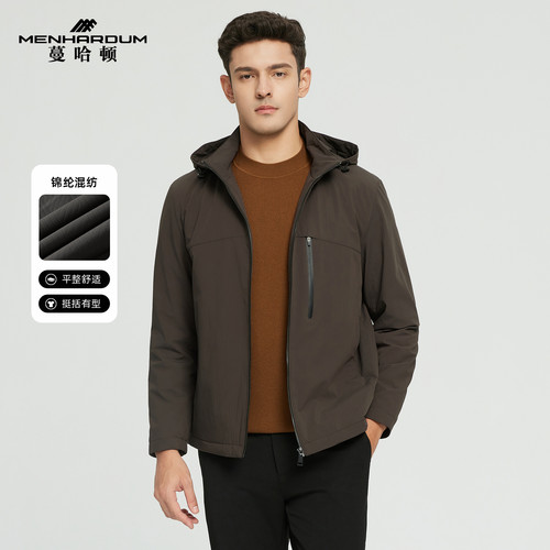 MENHARDUM/蔓哈顿冬季新品年轻时尚连帽棉服男装立领可脱卸帽棉衣