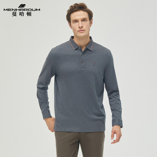 MENHARDUM/蔓哈顿秋冬新品绵羊毛混纺长袖T恤保暖翻领长袖Polo衫