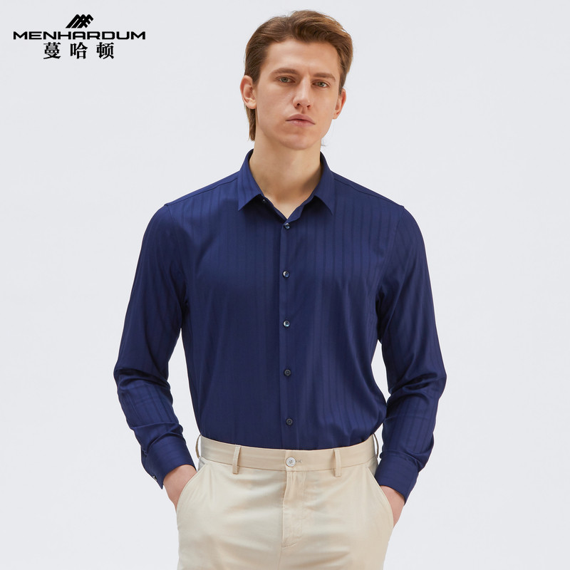 MENHARDUM/蔓哈顿春装新品竖条纹长袖衬衫商务男装休闲衬衣