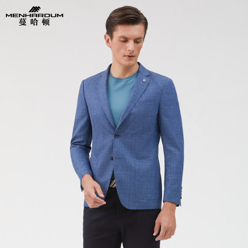 MENHARDUM/蔓哈顿春季新品商务绅士西装绵羊毛亚麻混纺单西西服男