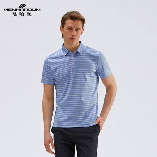 蔓哈顿男士纯棉百搭条纹翻领t恤