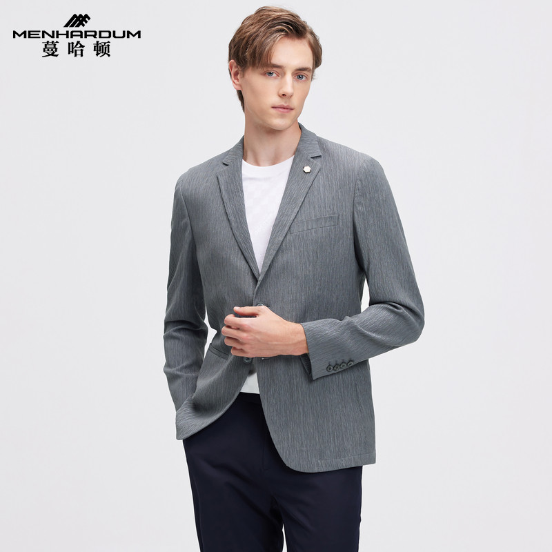 MENHARDUM/蔓哈顿春装新品莱赛尔混纺休闲西服纯色单西便服西装男