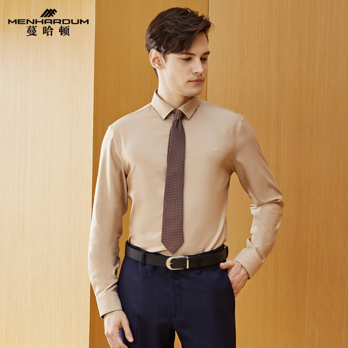 MENHARDUM/蔓哈顿秋冬新品高品质商务正装衬衫纯色修身长袖衬衣男