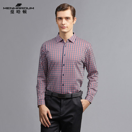 蔓哈顿秋季新品格纹高端长袖衬衫