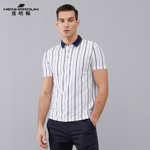 桑蚕丝混纺竖条纹透气短袖t恤