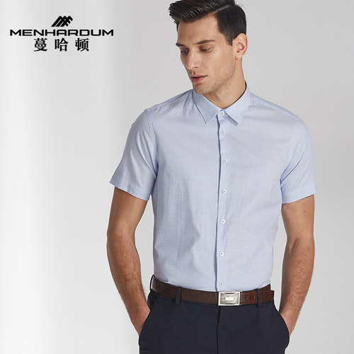 蔓哈顿夏季新款纯棉正装短袖衬衫