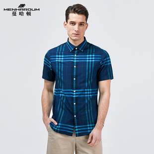 衬衣混纺棉休闲男衬衫 MENHARDUM 蔓哈顿商务格子短袖