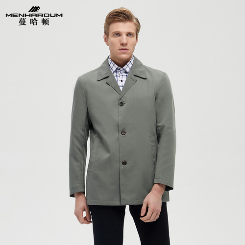 时尚儒雅男士古巴领风衣