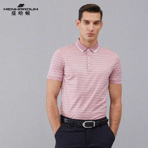 条纹男士透气青年休闲短袖t恤