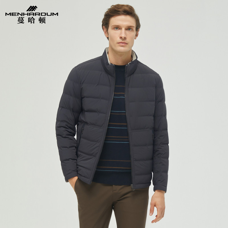 MENHARDUM/蔓哈顿秋冬新品鸭绒立领羽绒服短款修身纯色保暖外套男