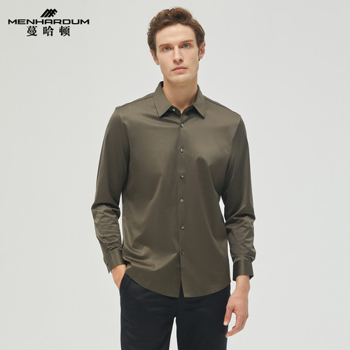 MENHARDUM/蔓哈顿秋冬新品商务休闲衬衫顺滑微弹舒适纯色长袖衬衣