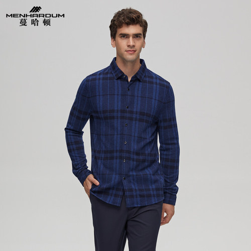 蔓哈顿商务休闲羊毛混纺长袖衬衫