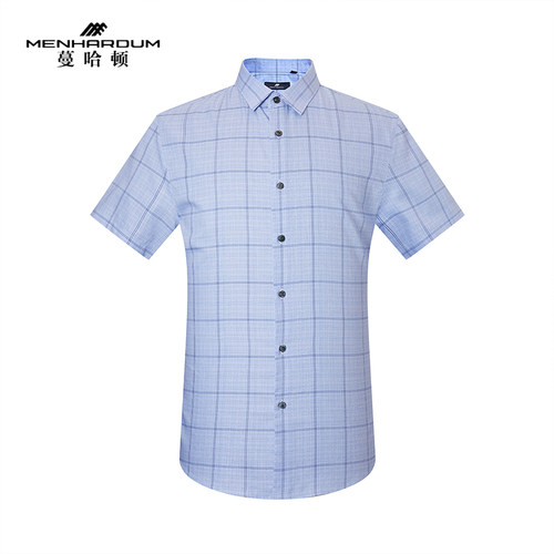 桑蚕丝混纺短袖衬衣柔软格子衬衫商务休闲短衬