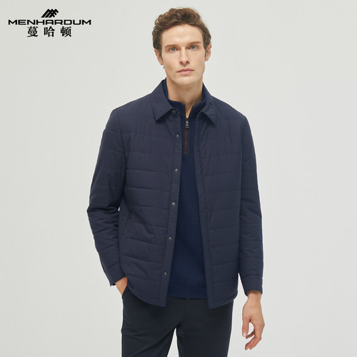 MENHARDUM/蔓哈顿秋冬新品绵羊毛混纺中年男装翻领棉服薄款棉衣