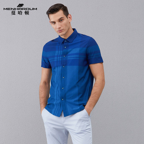 潮桑蚕丝混纺格子衬衣短袖t恤