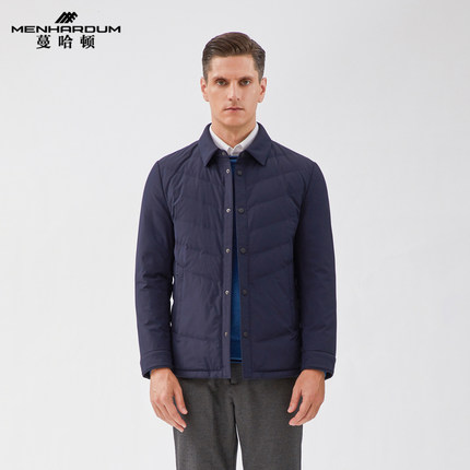 MENHARDUM/蔓哈顿冬装新款翻领羽绒服中年爸爸装薄款白鸭绒外套男