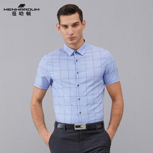 桑蚕丝混纺柔软商务休闲格子衬衫