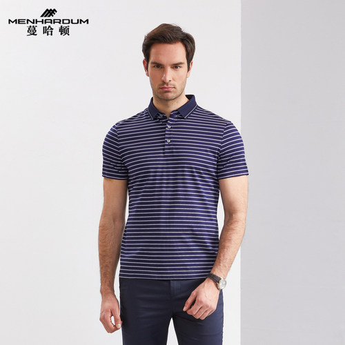 蔓哈顿条纹青年商务休闲短袖t恤