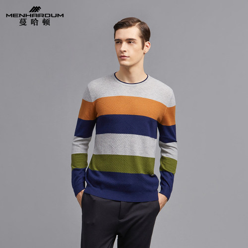 蔓哈顿秋冬男士条纹羊毛衫柔软