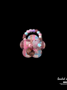 多喜商店【乍见之欢】可爱格纹立体花朵不规则串珠小众设计感戒指