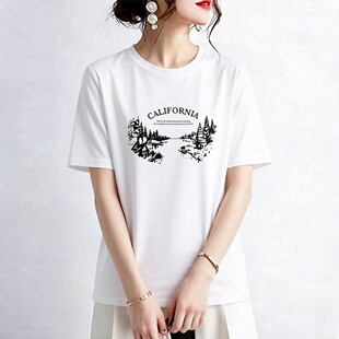 短袖 日系跨境外贸2026夏季 T恤显瘦百搭打底衫 印花短袖 上衣 新款