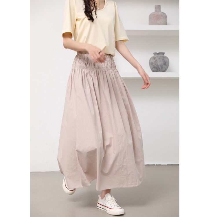 外贸2026春夏季新款女式半身裙中长温柔风小个子气质纯色休闲裙子