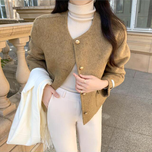韩国chic气质法式圆领小香风毛呢呢子外套2026秋冬新品开衫女