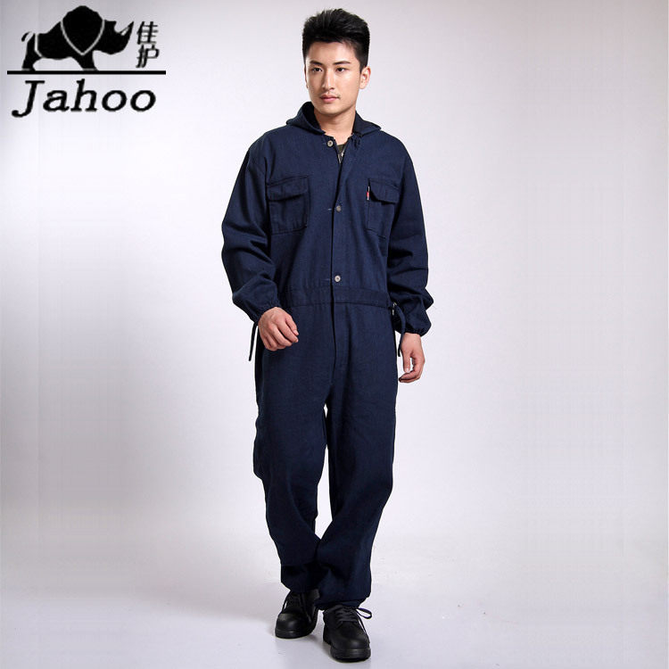 春秋长袖工作服套装 男防尘牛仔连体工作服 维修服男 劳保工程服