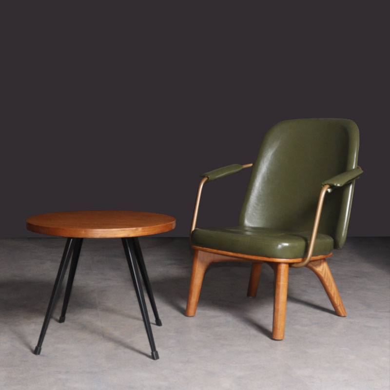 北欧金色扶手实木懒人沙发会议洽谈酒吧餐厅真皮革现代咖啡沙发椅