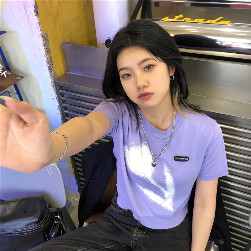 Real price white tulip short sleeve Knitted Top