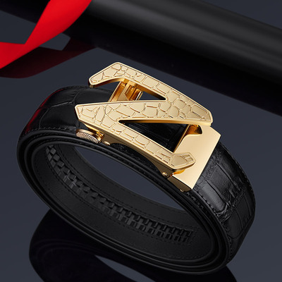 保罗男Z字扣真皮潮流自动扣皮带