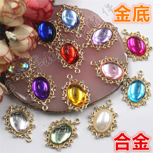 合金仿猫眼钻镂空椭圆形钻镶钻吊坠 金底 洛丽塔哥特风 31mm