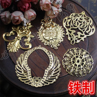 金银色铁制铁片压花花片镂空圆形菱形茅尖图腾花案双翅环形 diy配