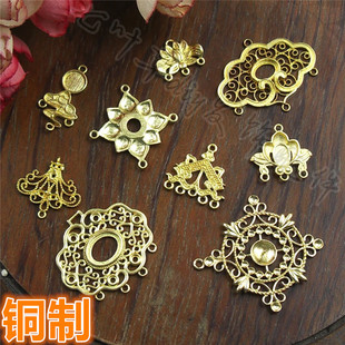 铜制同心锁金锁吊花朵菱形连接吊挂件 diy新娘发饰嘉禾步摇配件