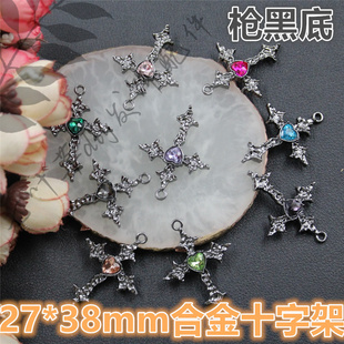 （枪黑底）27*38mm小十字架合金挂件  七叶草diy手机壳饰品配件