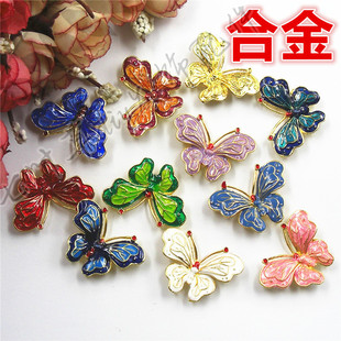 25*34mm合金滴油仿景泰蓝双色蝴蝶凤尾蝶背带扣七叶草diy发饰配件